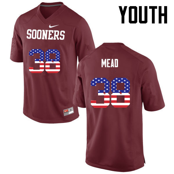 Youth Oklahoma Sooners #38 Bryan Mead College Football USA Flag Fashion Jerseys-Crimson - Click Image to Close